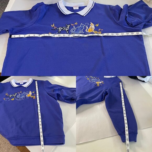 Vintage 90’s Adiran Delafield Womens Blue Sweatshirt with Embroidered Cats Sz 2X - Picture 5 of 7